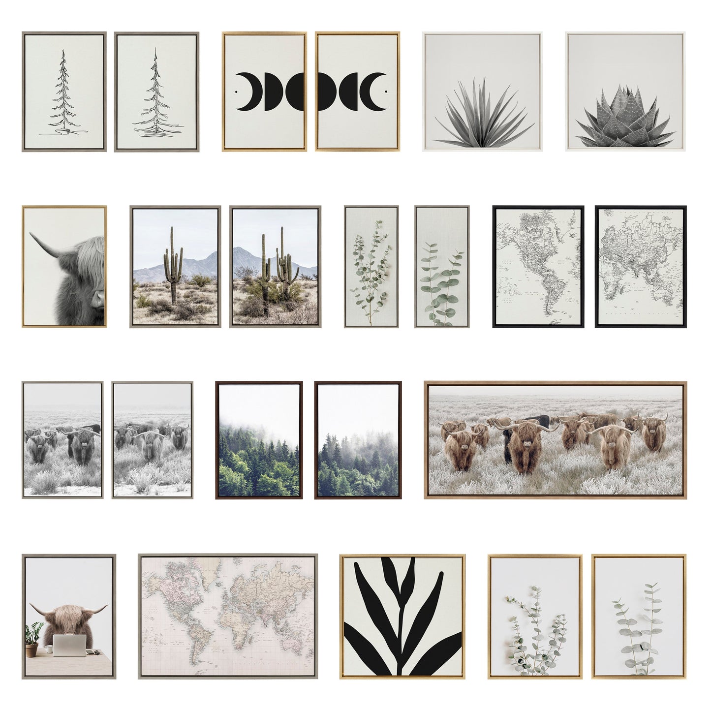 Sylvie Zen Botanical Rock Neutral Framed Canvas Set by The Creative Bunch Studio