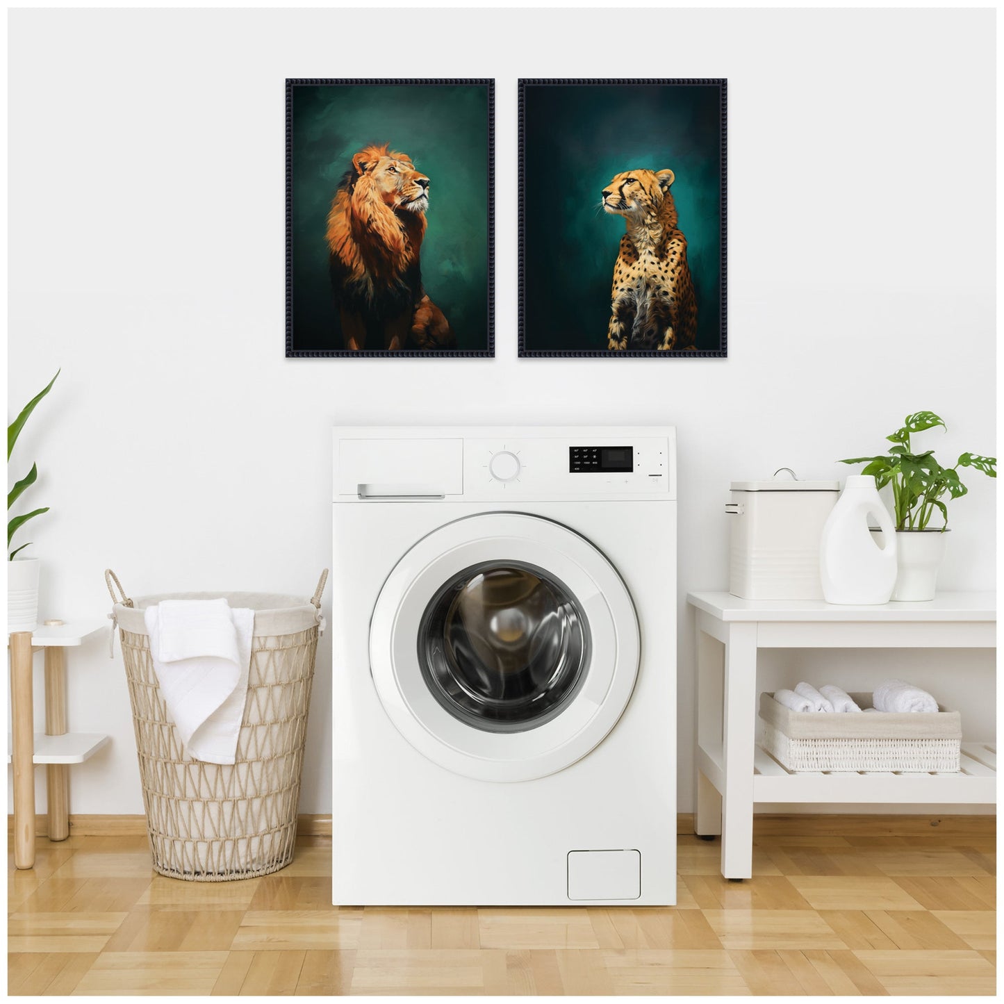 Twlight Lion and Cheetah 2 Piece Framed Canvas Wall Art Set by The Creative Bunch Studio