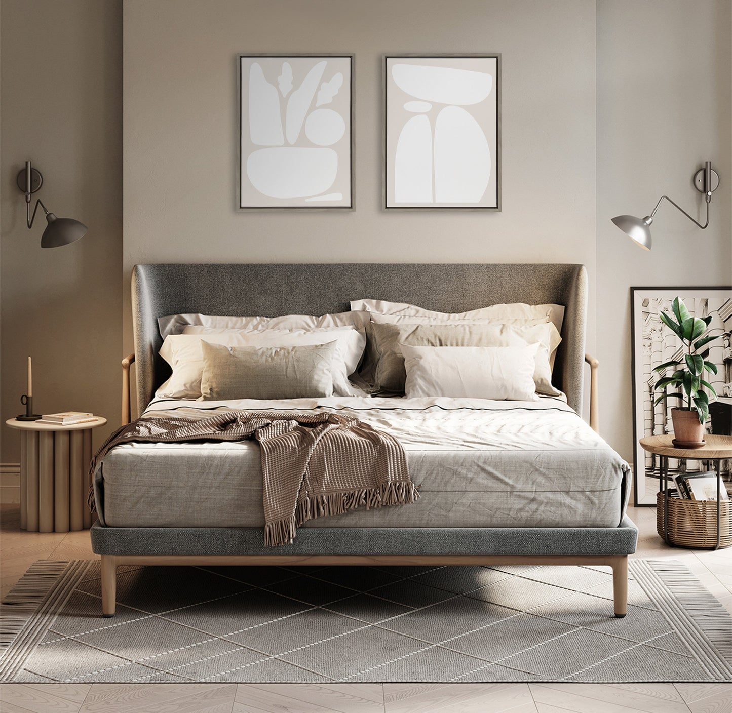 Sylvie Zen Botanical Rock Neutral Framed Canvas Set by The Creative Bunch Studio