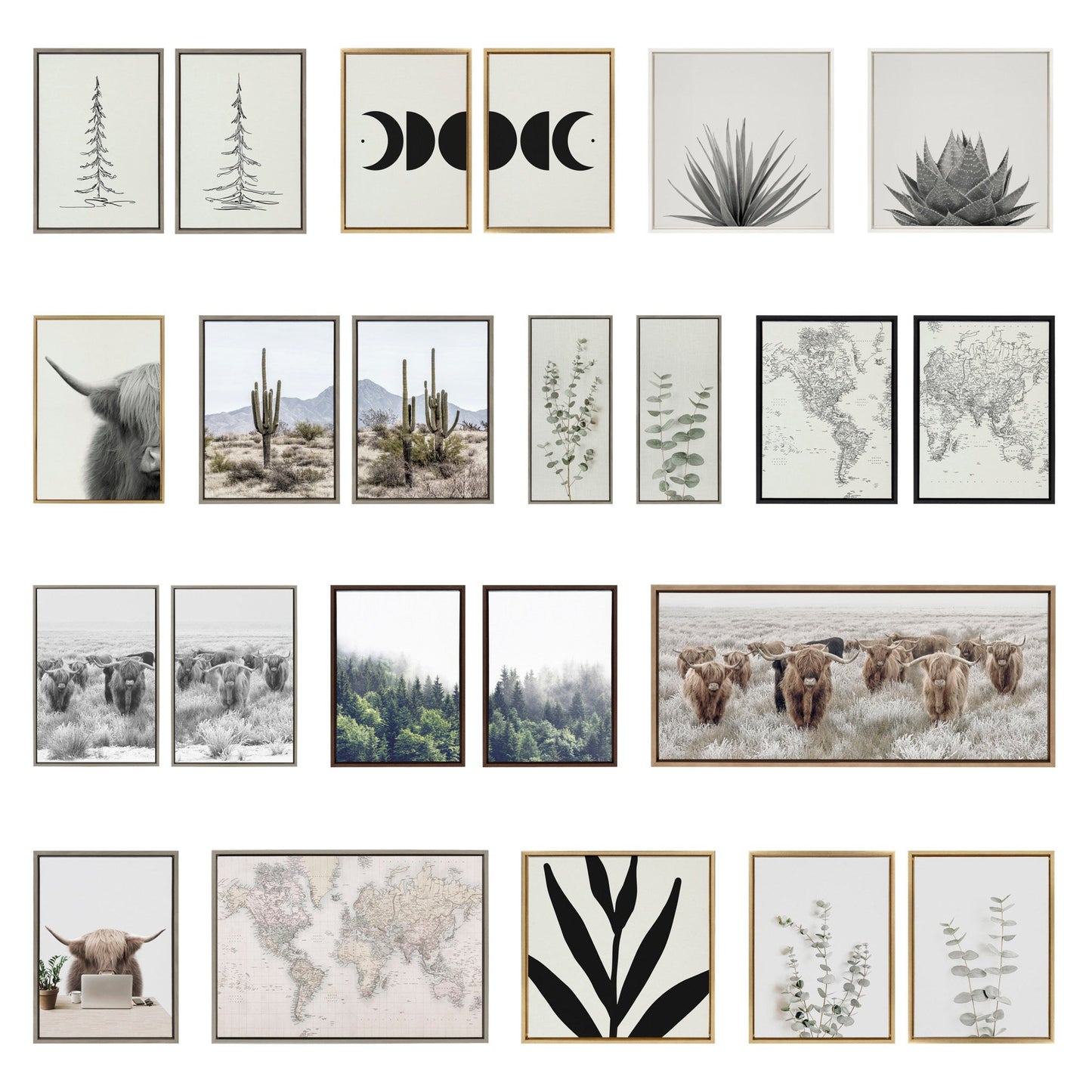 Sylvie Zen Botanical Rock Neutral Framed Canvas Set by The Creative Bunch Studio