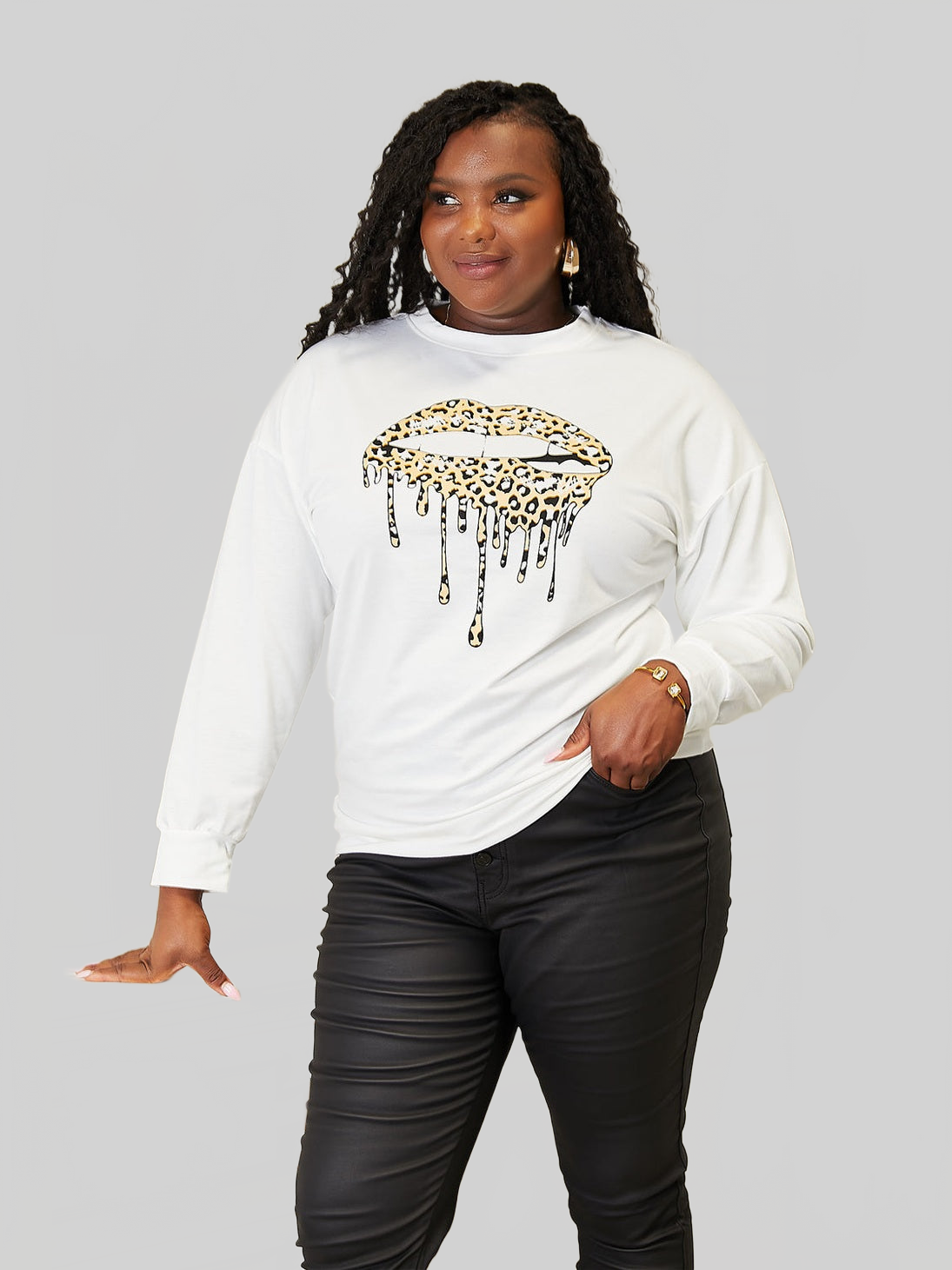 Women Simply Love Graphic Dropped Shoulder Round Neck Sweatshirt